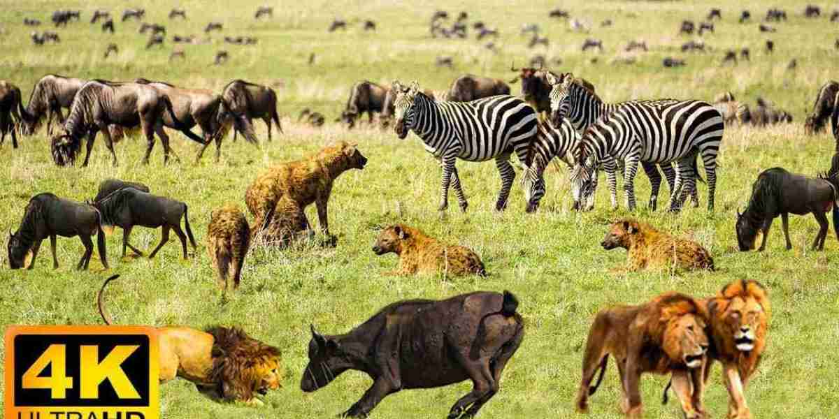 4K African Wildlife: The Great Wildebeest Migration from Tanzania to Kenya With Real Sounds